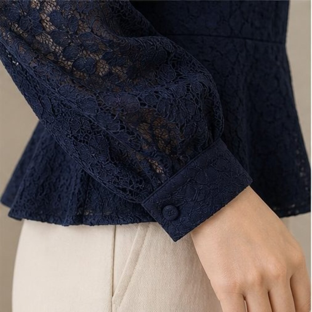 Navy Lace Trim Top - Picture 5 of 6